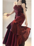 A line Spaghetti Straps Christmas Dress Burgundy Birthday Dresses Birthday Outfits SD1128