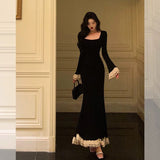 Mermaid Square Neckline Black Prom Dresses Birthday Outfits Evening Gowns SD1132