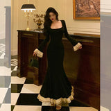 Mermaid Square Neckline Black Prom Dresses Birthday Outfits Evening Gowns SD1132