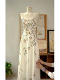A line Spaghetti Straps Ivory Floral Satin Prom Dresses Birthday Outfits Evening Gown SD1136