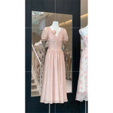 A line V Neckline Pink Chiffon Beach Dress Women's Vacation Dresses SD1144