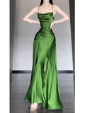 Sheath Spaghetti Straps Green Satin Beach Dress Women's Vacation Dresses SD1145