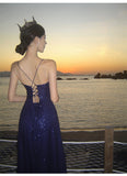 Sheath Spaghetti Straps Blue Sequin Beach Dress Women's Vacation Dresses Prom Dress SD1152
