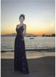 Sheath Spaghetti Straps Blue Sequin Beach Dress Women's Vacation Dresses Prom Dress SD1152
