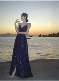 Sheath Spaghetti Straps Blue Sequin Beach Dress Women's Vacation Dresses Prom Dress SD1152
