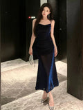 Sheath Spaghetti Straps Navy Blue Sequin Birthday Dresses Prom Dress SD1153