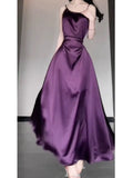 Sheath Spaghetti Straps Grape Satin Birthday Dresses Night Party Dress SD1156