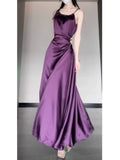 Sheath Spaghetti Straps Grape Satin Birthday Dresses Night Party Dress SD1156