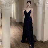 Sheath Spaghetti Straps Navy Blue Sequin Beach Dress Women's Vacation Dresses Birthday Dress SD1157