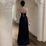 Sheath Spaghetti Straps Navy Blue Sequin Beach Dress Women's Vacation Dresses Birthday Dress SD1157