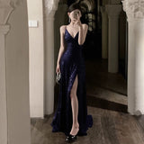 Sheath Spaghetti Straps Navy Blue Sequin Beach Dress Women's Vacation Dresses Birthday Dress SD1157