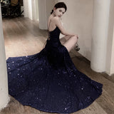 Sheath Spaghetti Straps Navy Blue Sequin Beach Dress Women's Vacation Dresses Birthday Dress SD1157