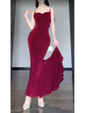 Mermaid Spaghetti Straps Christmas Dress Burgundy Prom Dresses Birthday Outfits SD1169