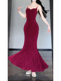 Mermaid Spaghetti Straps Christmas Dress Burgundy Prom Dresses Birthday Outfits SD1169
