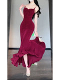 Mermaid Spaghetti Straps Christmas Dress Burgundy Prom Dresses Birthday Outfits SD1169