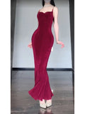 Mermaid Spaghetti Straps Christmas Dress Burgundy Prom Dresses Birthday Outfits SD1169