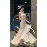 Mermaid Spaghetti Straps Ivory Long Prom Dresses Night Dress Birthday Outfits SD1174