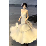 Mermaid Spaghetti Straps Ivory Long Prom Dresses Night Dress Birthday Outfits SD1174