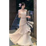 Mermaid Spaghetti Straps Ivory Long Prom Dresses Night Dress Birthday Outfits SD1174