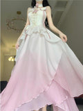 A line Ombre Pink Chiffon Dress Long Prom Dresses Night Dress Birthday Outfits SD1176 HZ0628