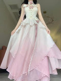 A line Ombre Pink Chiffon Dress Long Prom Dresses Night Dress Birthday Outfits SD1176
