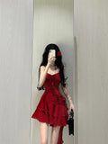 A line Spaghetti Straps Red Short Ruffles Skirt Birthday Dresses Birthday Outfits SD1177