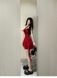 A line Spaghetti Straps Red Short Ruffles Skirt Birthday Dresses Birthday Outfits SD1177