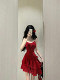 A line Spaghetti Straps Red Short Ruffles Skirt Birthday Dresses Birthday Outfits SD1177