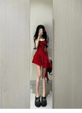 A line Spaghetti Straps Red Short Ruffles Skirt Birthday Dresses Birthday Outfits SD1177
