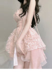A line Spaghetti Straps Pink Chiffon Short Birthday Dresses Birthday Outfits SD1183