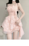 A line Spaghetti Straps Pink Chiffon Short Birthday Dresses Birthday Outfits SD1183