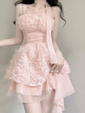 A line Spaghetti Straps Pink Chiffon Short Birthday Dresses Birthday Outfits SD1183