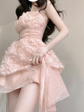 A line Spaghetti Straps Pink Chiffon Short Birthday Dresses Birthday Outfits SD1183