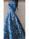 A line Spaghetti Straps Royal Blue Floral Long Birthday Dresses Prom Dress Birthday Outfits SD1187