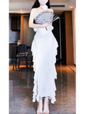 Sheath Spaghetti Straps White Long Birthday Dresses Prom Dress Birthday Outfits SD1190
