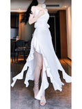 Sheath Spaghetti Straps White Long Birthday Dresses Prom Dress Birthday Outfits SD1190