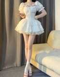 Ball Gown Short Sleeves White Lace Lolita Dresses Party Dress Birthday Outfits SD1192