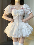 Ball Gown Short Sleeves White Lace Lolita Dresses Party Dress Birthday Outfits SD1192