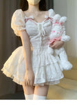 Ball Gown Short Sleeves White Lace Lolita Dresses Party Dress Birthday Outfits SD1192