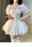 Ball Gown Short Sleeves White Lace Lolita Dresses Party Dress Birthday Outfits SD1192