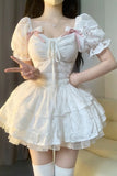 Ball Gown Short Sleeves White Lace Lolita Dresses Party Dress Birthday Outfits SD1192