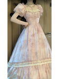 A line Square Neckline Pink Lace Long Prom Dresses Night Dress Birthday Outfits SD1193