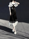 A line Black Satin Long Prom Dresses Night Lolita Dress Birthday Outfits SD1195