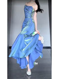 Mermaid Spaghetti Straps Blue Long Prom Dresses Night Dress Birthday Outfits SD1199