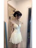 A line Spaghetti Straps White Lace Short 2 Pieces Dresses Party Dress Birthday Outfits SD1201