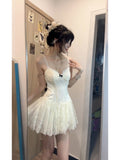 A line Spaghetti Straps White Lace Short 2 Pieces Dresses Party Dress Birthday Outfits SD1201