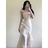 Mermaid Spaghetti Straps White Long Prom Dresses Night Dress Birthday Outfits SD1210