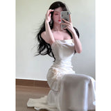 Mermaid Spaghetti Straps White Long Prom Dresses Night Dress Birthday Outfits SD1210