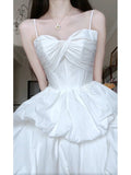 High Low Spaghetti Straps White Beach Dress Party Dress Birthday Dresses Birthday Outfits SD1213