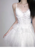 A Line Spaghetti Straps White Lace Party Dress Birthday Dresses Birthday Outfits SD1216